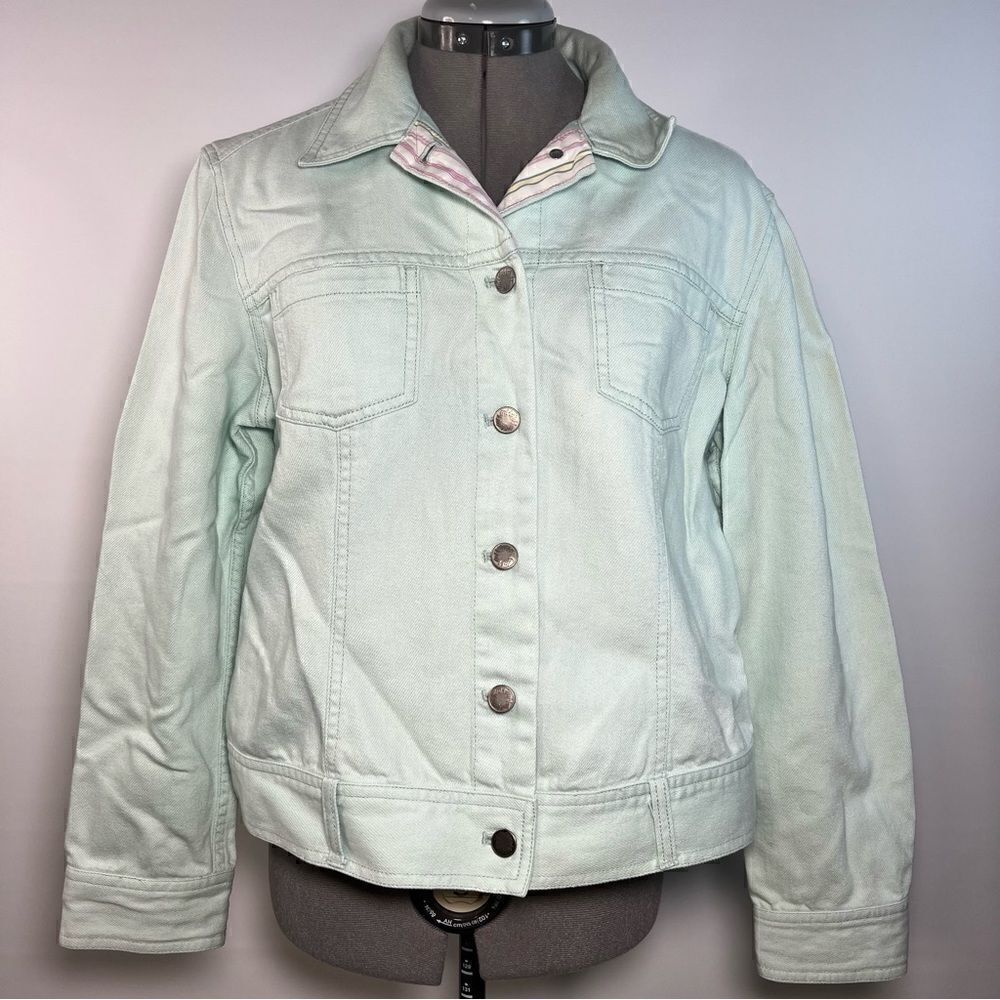 J Jill Womens Button Down Jacket Seafoam Green‎ Cotton Blend Jacket M